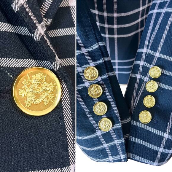 Smythe One Button Blazer Jacket Navy Lilac Plaid Check Grid Tartan Size 10 - Picture 4 of 9